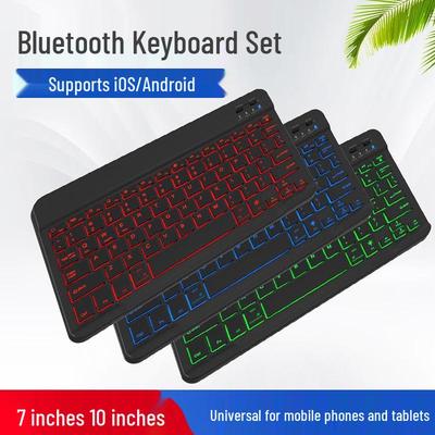 Kabellose Bluetooth-Tastatur mit buntem Hintergrundlicht für Mobiltelefone und Tablets, Kompatibel mit 7-10 Zoll Geräten, Leuchtendes russisches Layout