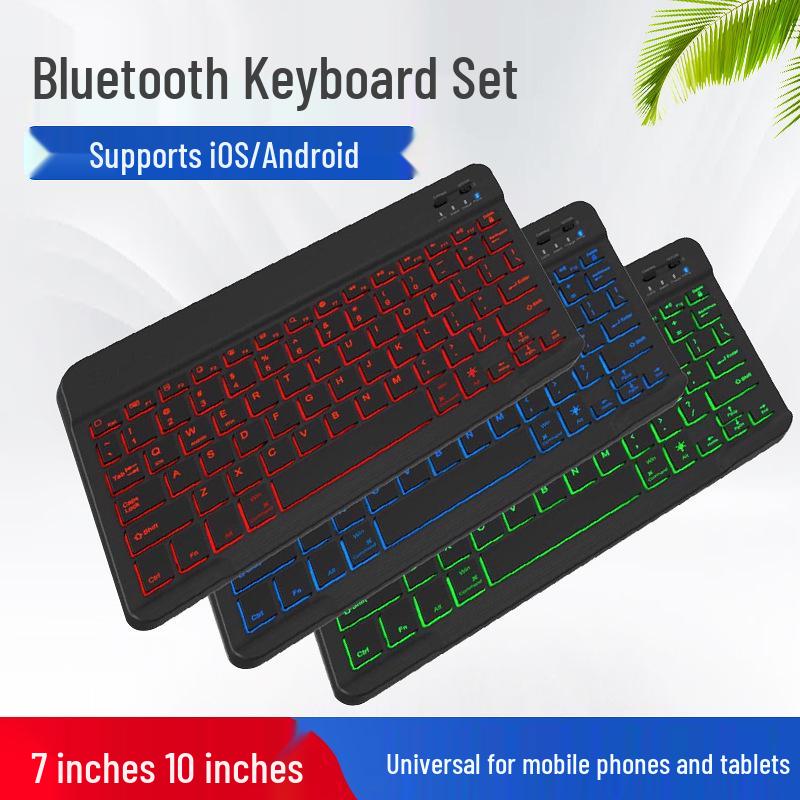 Wireless Bluetooth Keyboard with Colorful Backlight for Mobile Phones and Tablets, Compatible with 7-10 Inch Devices, Luminous Russian Layout