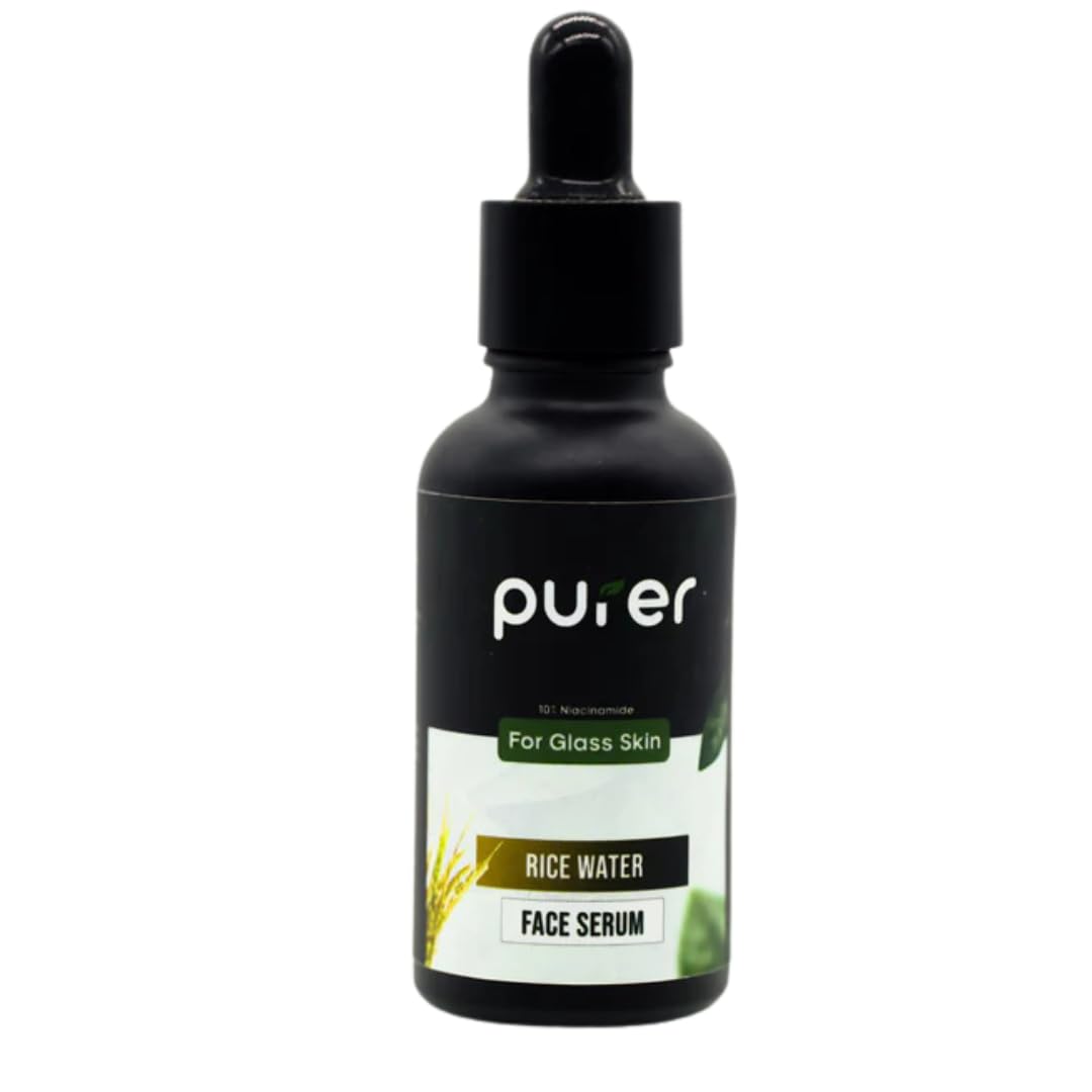 PURER 10% Rice water Face Serum -30ml | Formulated & Tested For Sensitive Skin with Ethyl Ascorbic Acid & PHA | All Skin Types| Brightening & Hydra