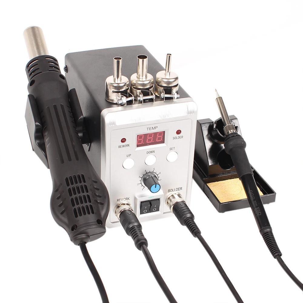 220V 2 in 1 Rework Soldering Station Digital Display SMD Hot Air Gun Solder Iron Portable Welding Desoldering Repair Tools