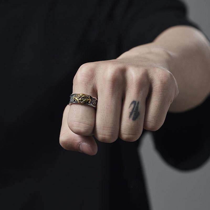 Adjustable Open Ring Men Women Vintage Geometric Totem Minimalist Statement