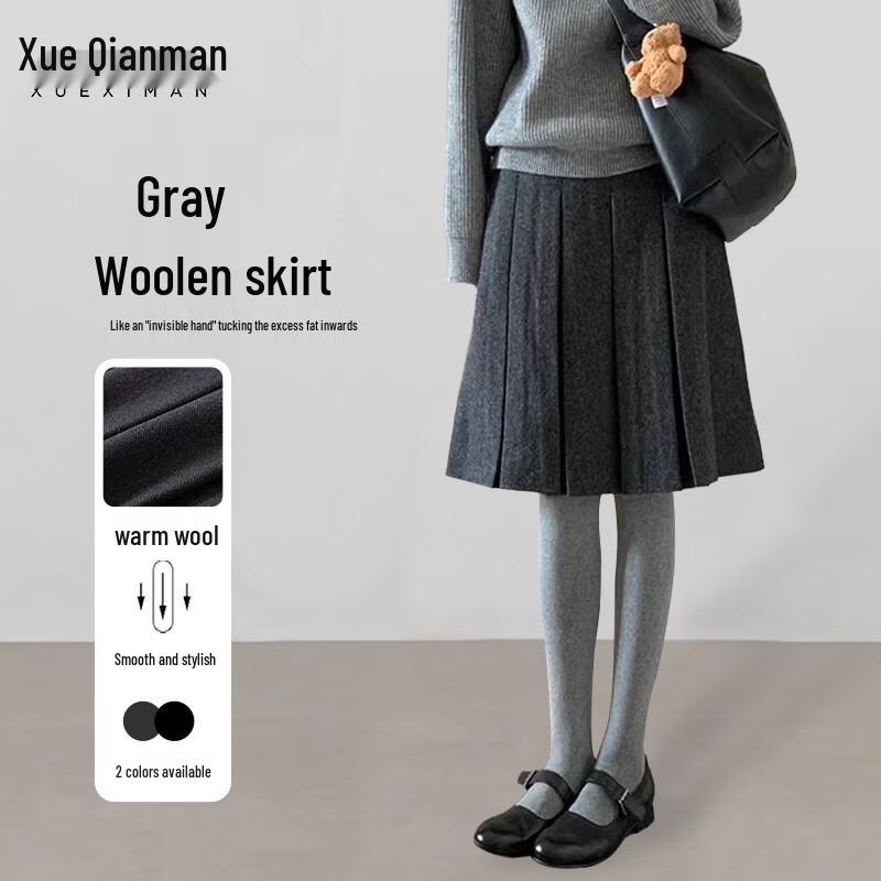 Xueqiman Women s Autumn/Winter Thickened Pleated A-line Midi Skirt L