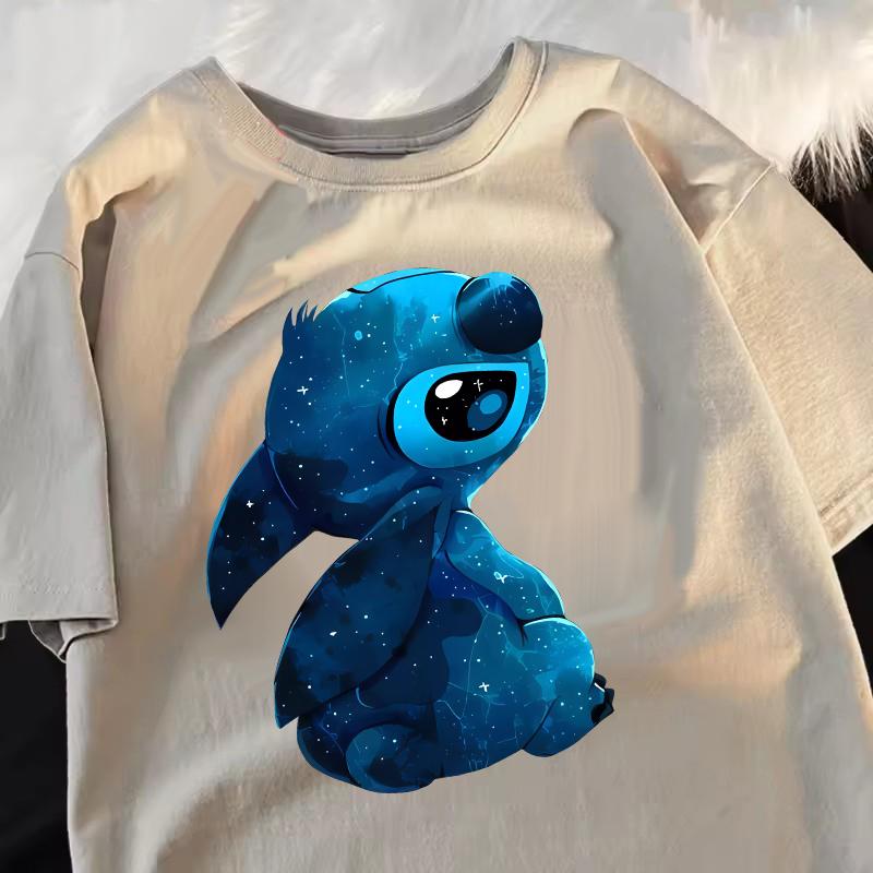 Funny 100 Cotton Stitch Love Graphic Print TShirt for Women Casual Short Sleeve Tee Cartoon Design