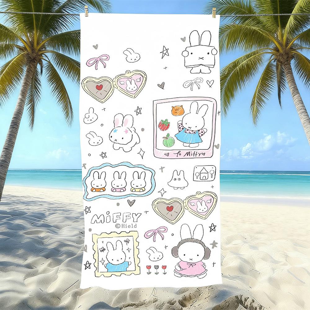Miffy Rabbit Beach Towel Microfiber Quick Drying Absorbent Cartoon Printed Seaside Resort Bath Towel