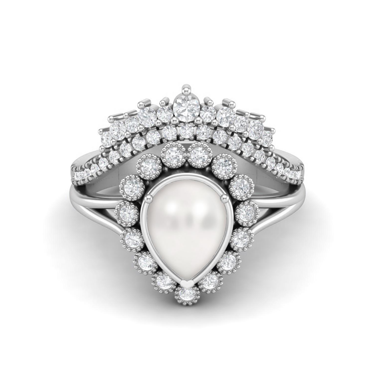 925 стерлинговое серебро 1,99 карата Грушевидная жемчужина Одиночный камень Тиара Корона Женское обручальное кольцо 7 белый