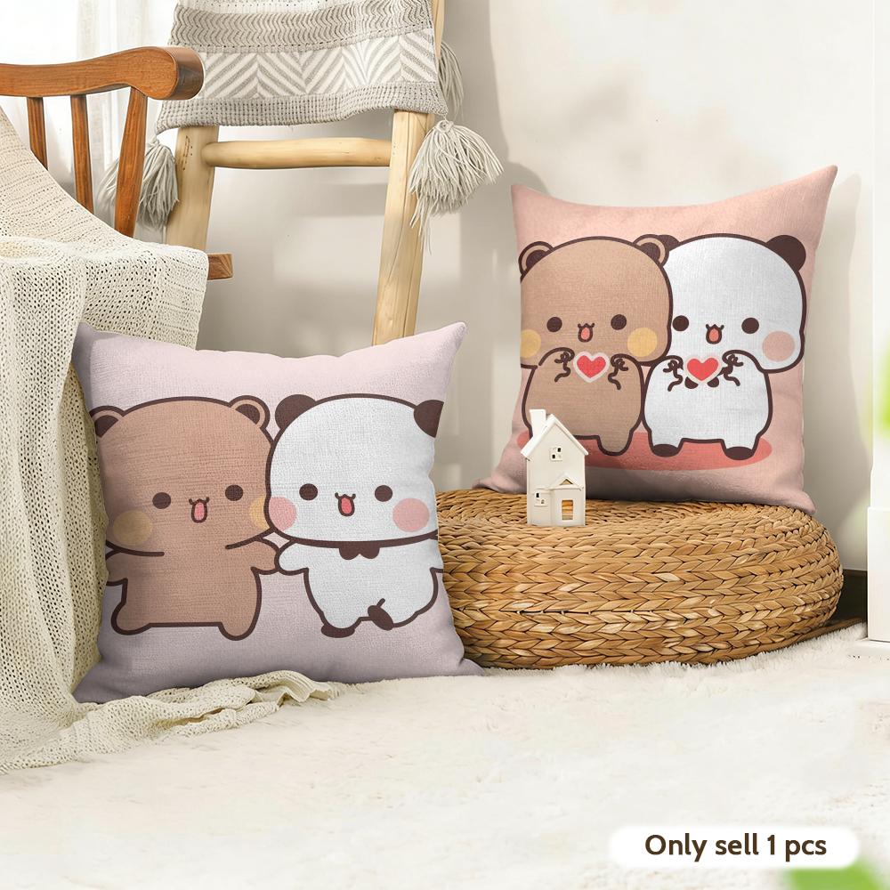 Cute BBubu And Dudu Cushion Cover Natural Linen Organic Fabric DoubleSided Printing Couch Pillow Covers Home Decor