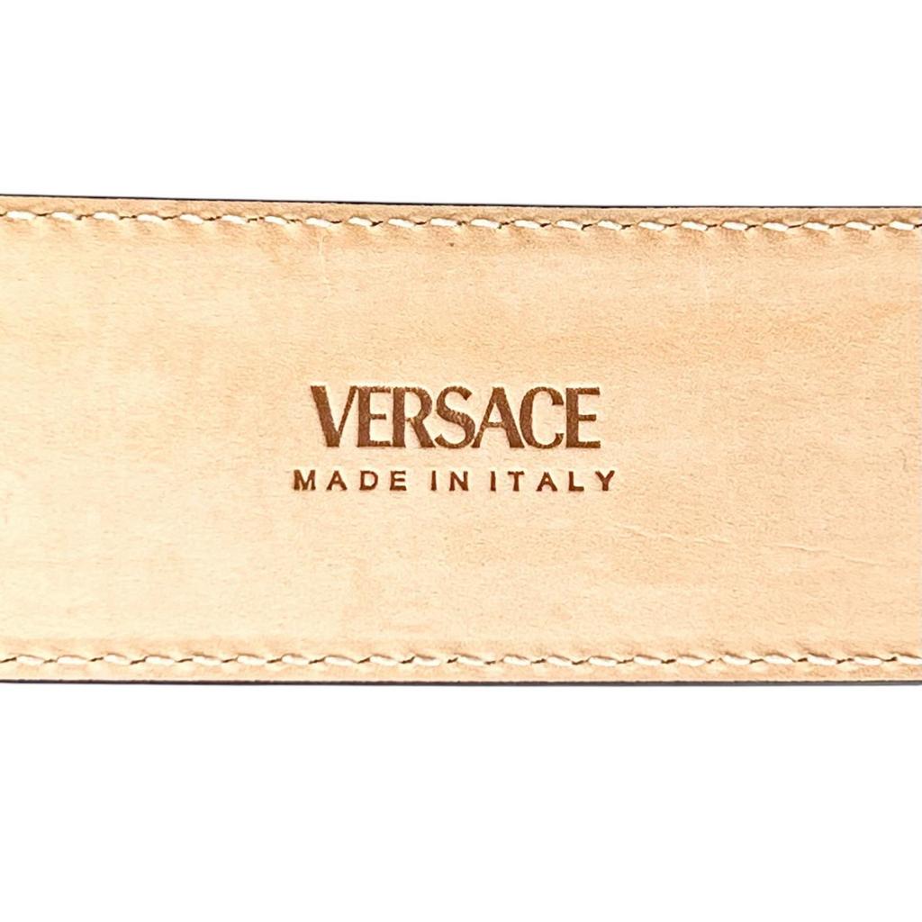 Great VERSACE Belt Medusa Motif Buckle Beige Calf Leather Mens Used