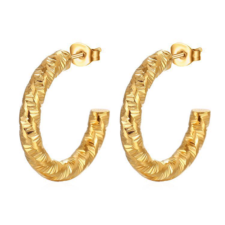 18K Gold-Plated Retro Stainless Steel Round Earrings