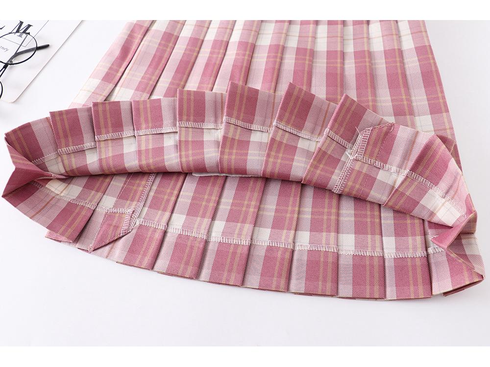 High-Waisted Japanese School Uniform Plaid Pleated Skirt - Raspberry & Black Tea