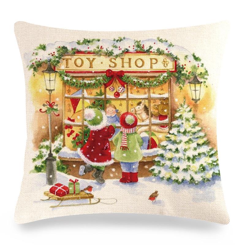 The cartoon Santa Claus is giving out gifts Digital printing short plush pillow covers for sofa office cushion cover home goods