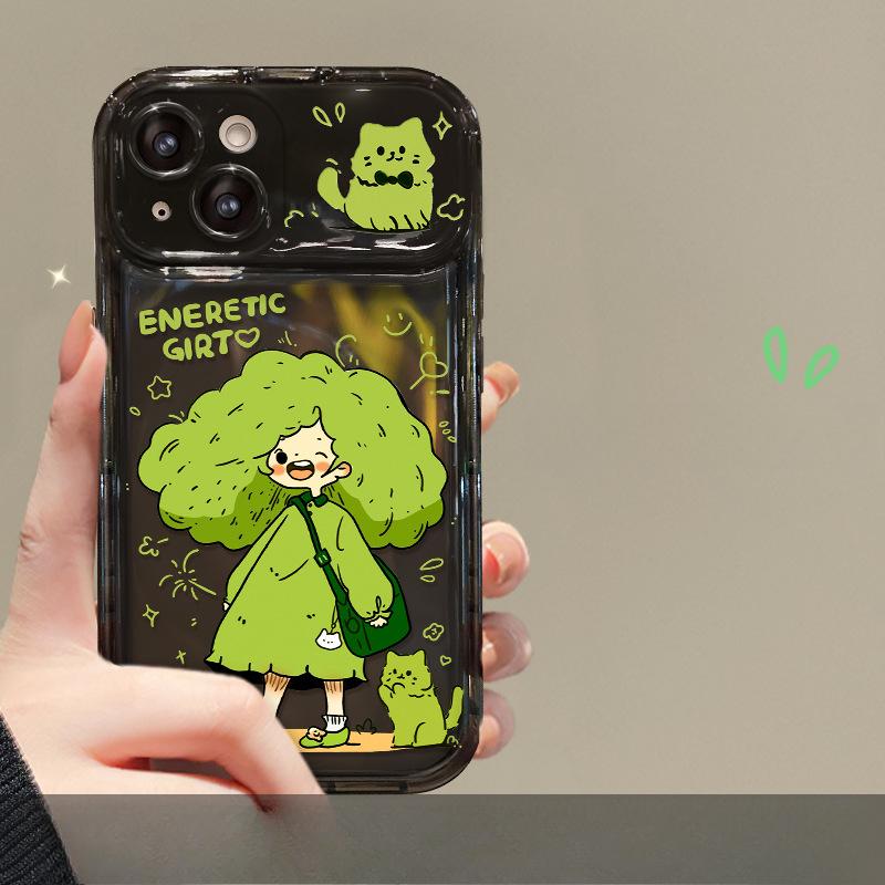 

Applicable To Apple 15 Mobile Phone Case Iphone14 Energy Green Girl Pendant 13pro Flip Mirror Xs Silicone iPhone 6s Plus