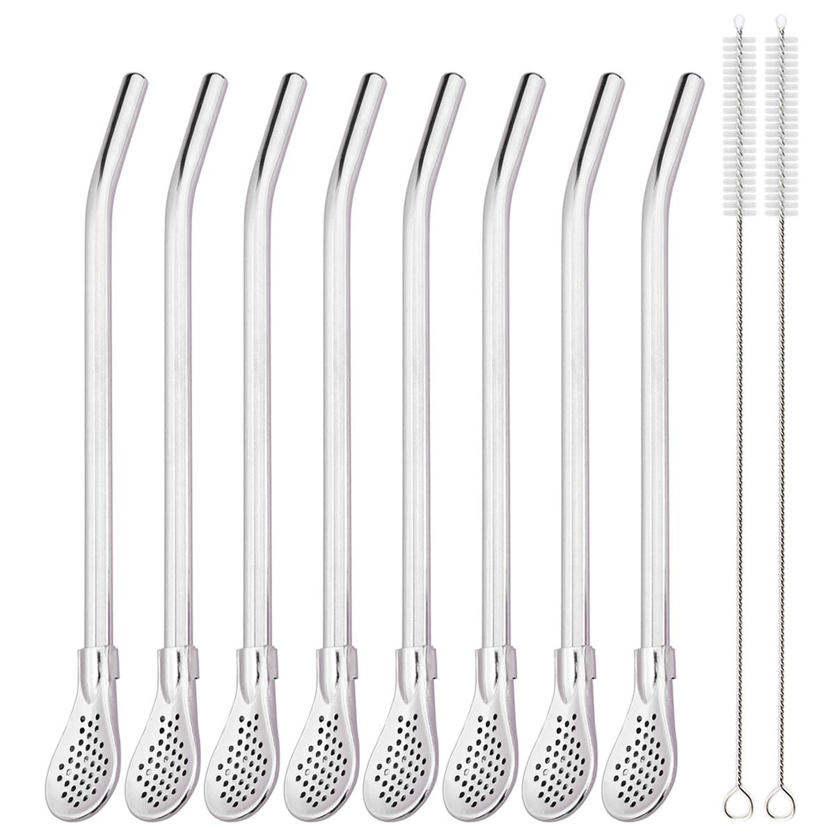 

8pcs Reusable Stainless Steel Straw Set Filter Tea Drinking Straw Set with Brush Coffee Milkshake Cocktail Straw Bar Accessories серый