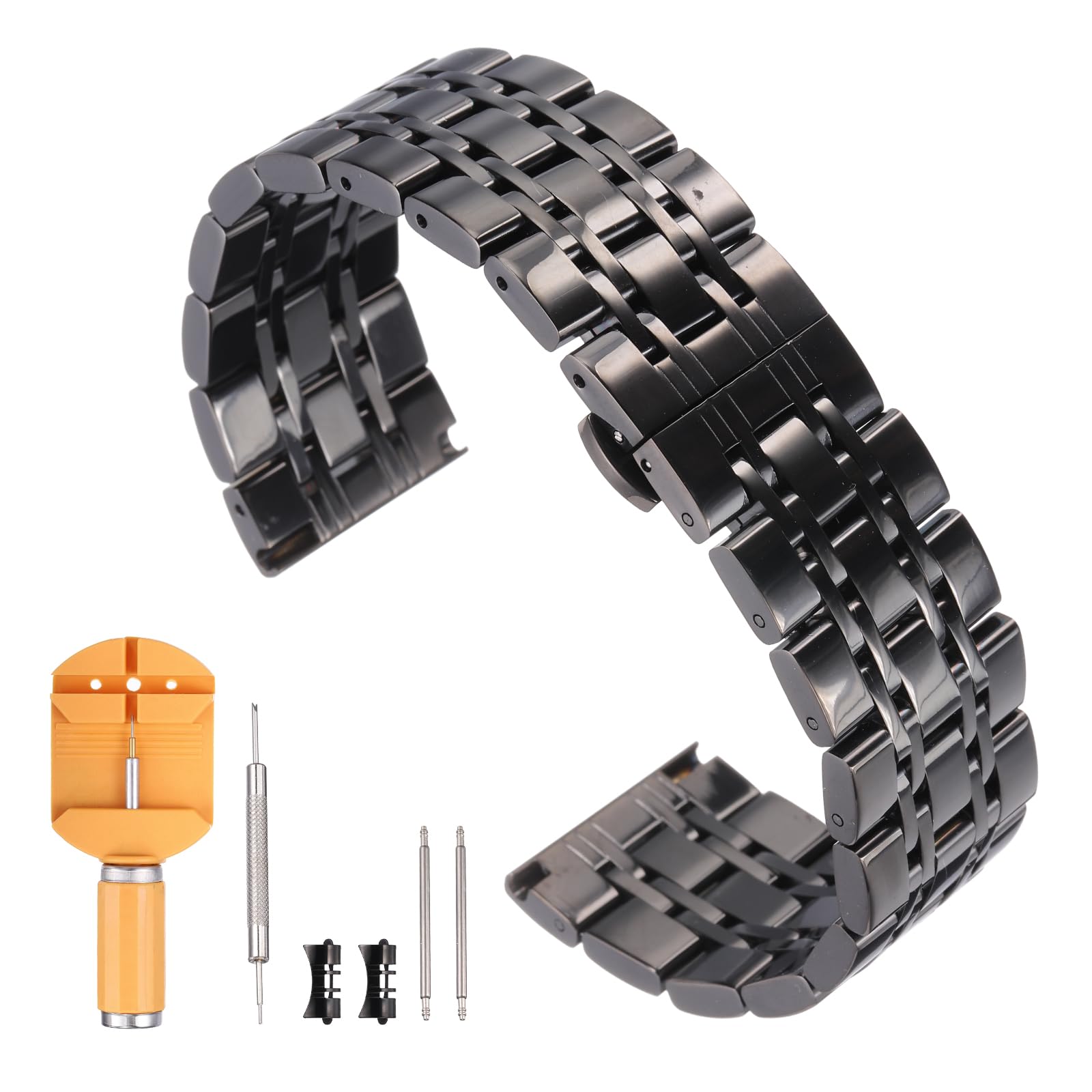 

[uxcell] 24mm Quick-Release Stainless Steel Metal Watch Band, Butterfly Clasp, Replacement Watch Strap with Removal Tool, Black, for Men and Women