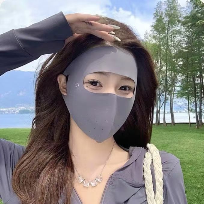 Women's Summer Ice Silk Full Face Sun Protection Mask UV Protection Balaclava Outdoor Cycling Face Cover
