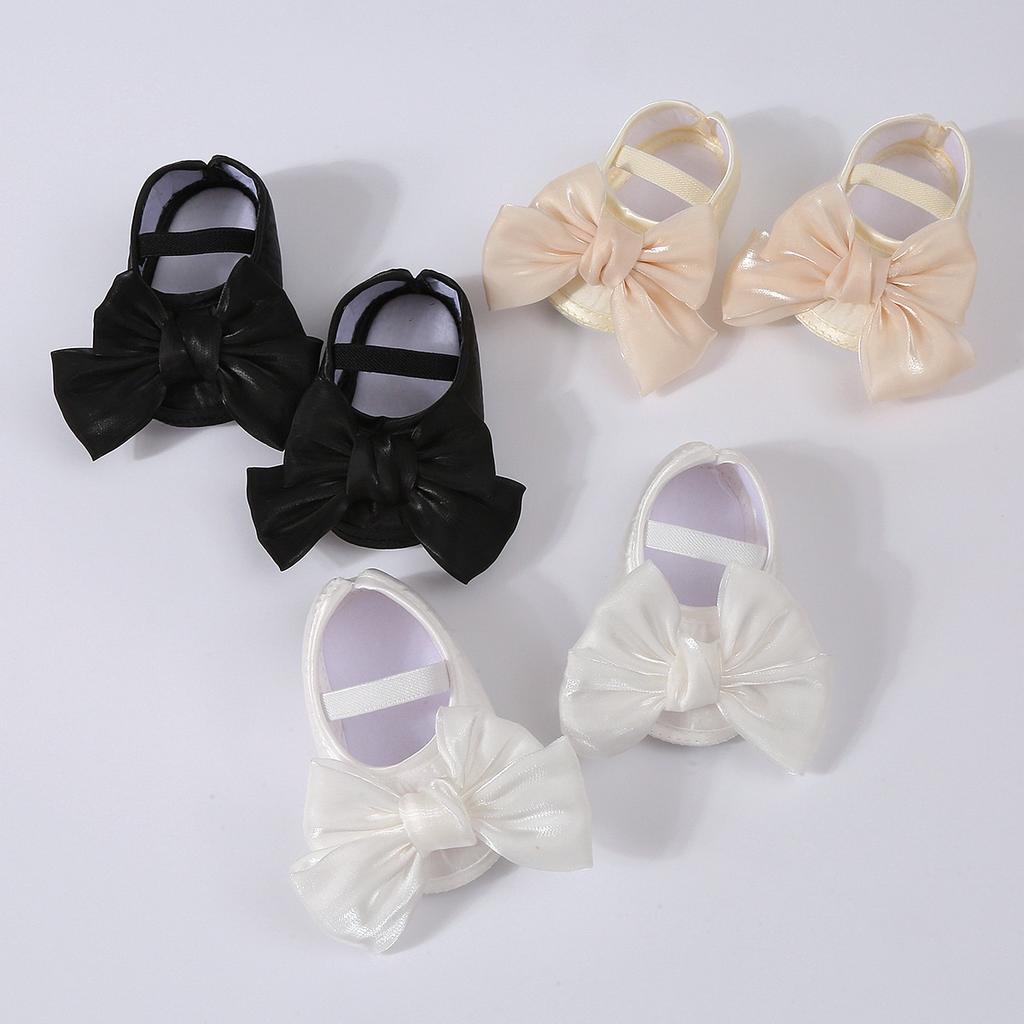 Lovely Baby Girls Shiny Baptism Shoes Headband Newborn Cute Bowknot Mary Jane Flats Set Children First Walker Flat 0-12 Months