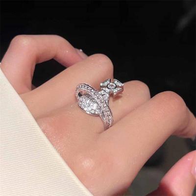 Silver Saturn Ring: 3D Adjustable, Diamond-Encrusted, Versatile, High-Grade Texture, Light Luxury Design