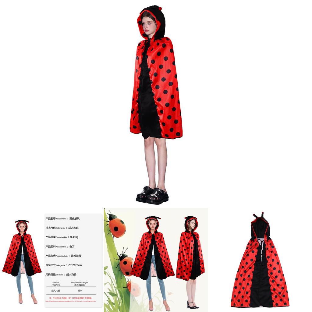 Game Theme Adult Ladybug Cape Cosplay Costume With Polyester Fabric For Halloween Parties