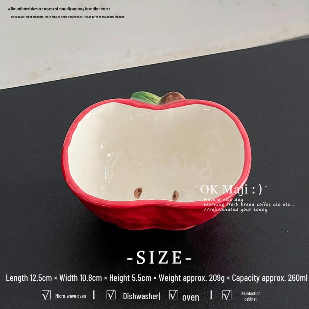Charming Ceramic Apple Bowl - Adorable Cartoon Design, Perfect for Rice, Yogurt, and Desserts.