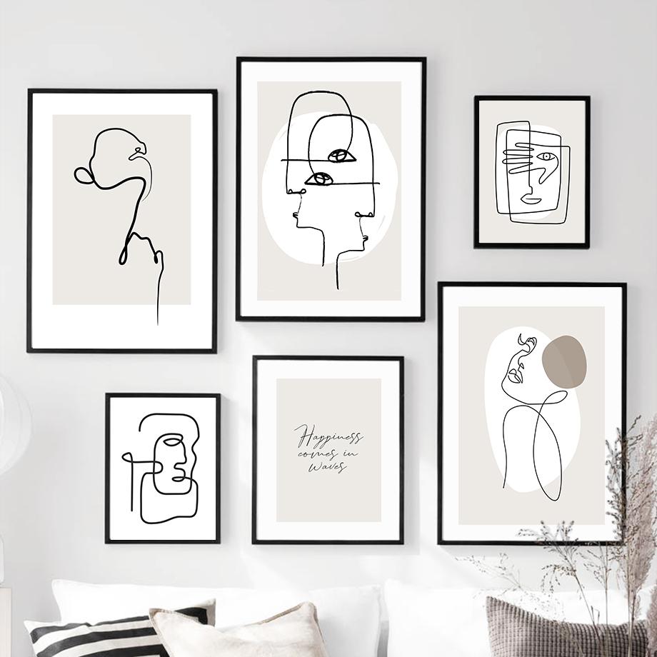 Wall Art Canvas Painting Modern Abstract Line Face Minimalist Nordic Posters And Prints Wall Pictures For Living Room Decoration