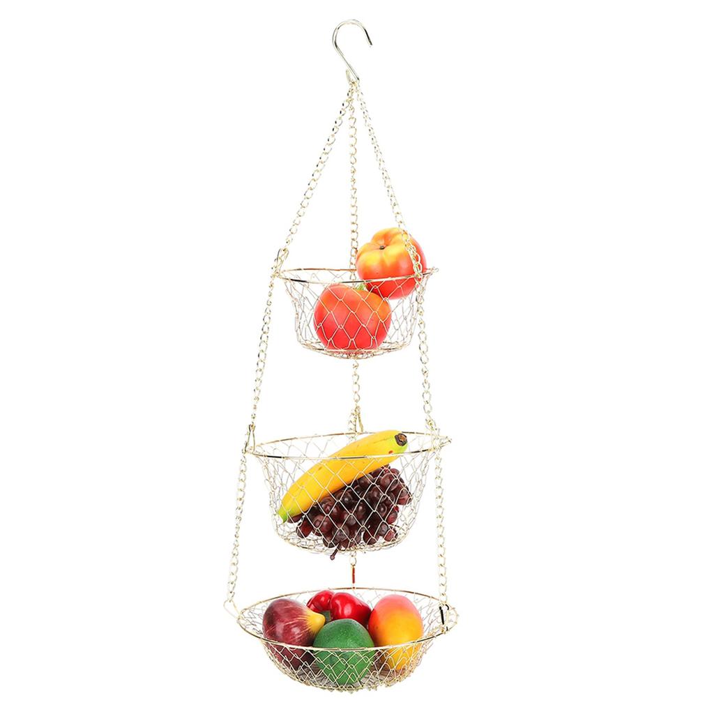 Multifunction 3 Tier Removable Hanging Fruit Baskets Vegetable Storage Organizer for Kitchen Garden