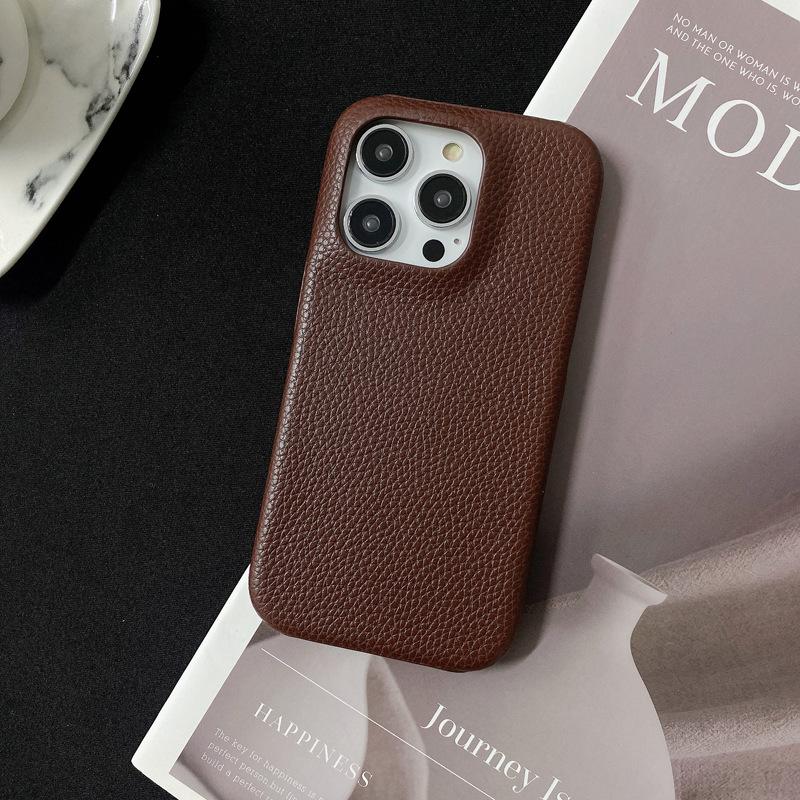 Half-wrapped Lychee Pattern, Suitable for Apple 15promax Phone Case, IPhone14 Anti-drop 13 Creative Women's Leather Case