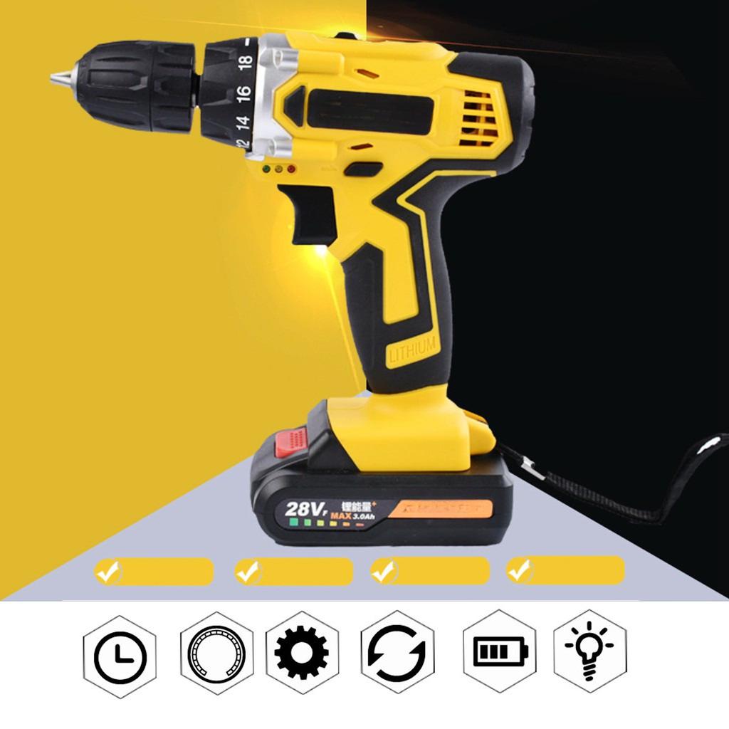 0-1500r/min 0-380r/min Electric Cordless Drill Screwdriver Double Speed Adjustment LED 1/2Pcs LI-ION 35Nm Rechargeable Battery 18-speed Torque