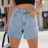Women's Mid Waist Straight Leg Shorts Denim Frayed Hem Loose Fit Casual Summer Shorts