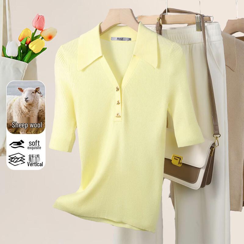 SNOWFLYING Women s Elegant Polo Collar Knit Top M