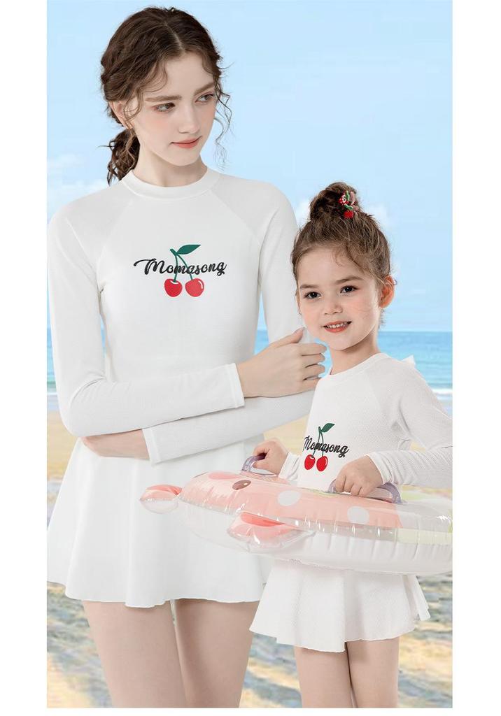 Women's Long Sleeve Skirt Swimsuit & Girls' Cute Conservative Swimwear Set