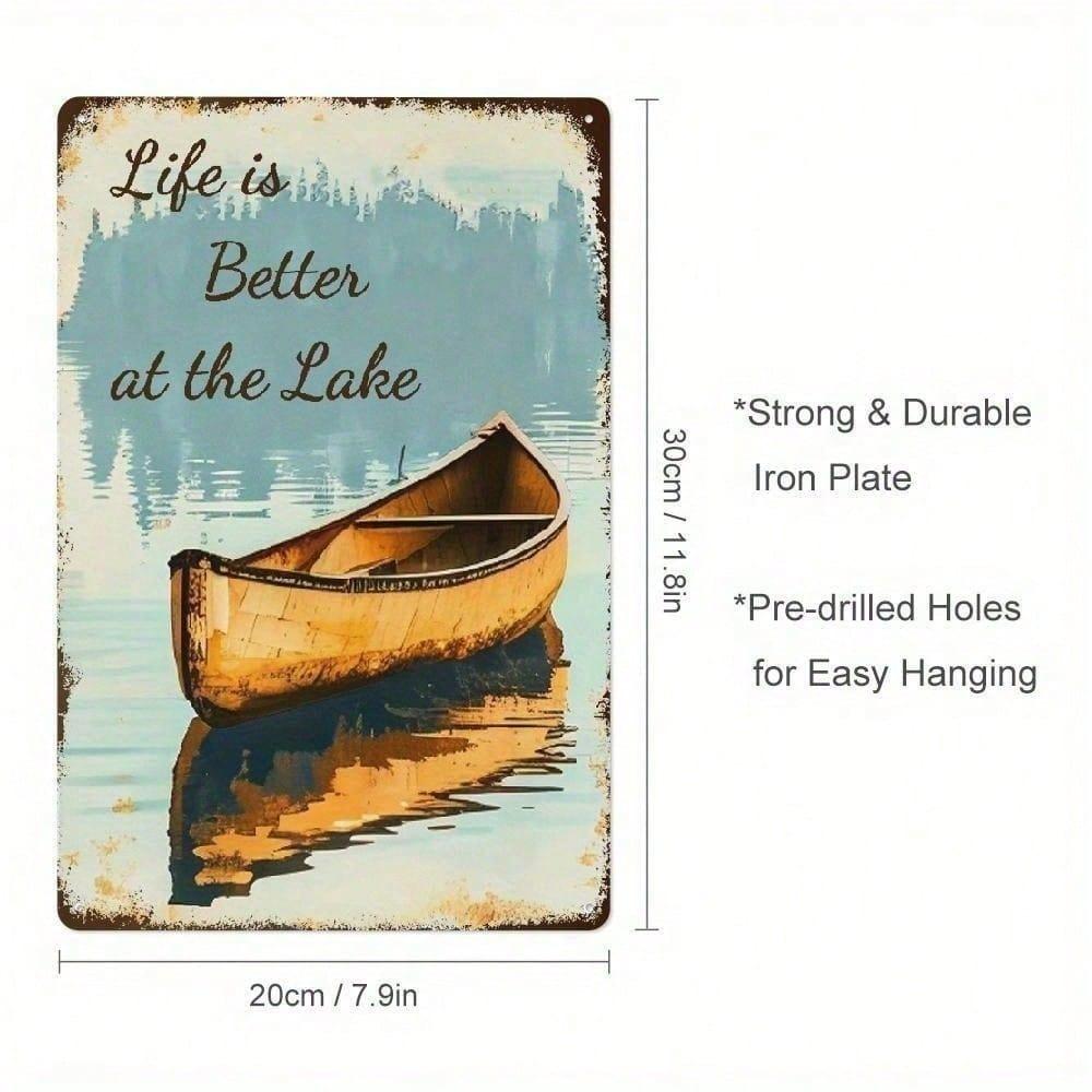Vintage Lake Life Aluminum Tin Sign 8x12 Inch Rustic Wall Art Retro Lake House Decor Durable Metal Plaque For Man Cave Cabin Bar