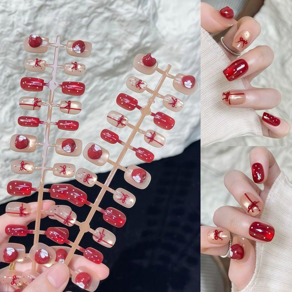 Polka Dots False Nails 30 Pcs/Set Extended Nail Extensions Cute Fake Nail Tips  Nail Art DIY