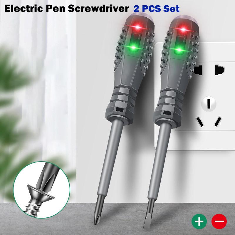 2PCS Electric Pen Slotting Cross Screwdriver Set Neon Bubble Indication Power Test Tool Insulated Electrical Tool Voltage Tester