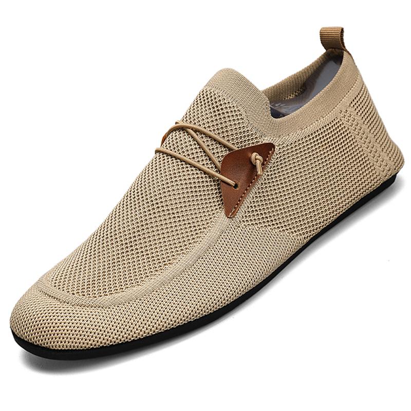 YRZL Casual Men's Shoes Summer Solid Color Mesh Breathable Flats Male Comfortable Lightweight Shoes Man Slip on Loafers for Men