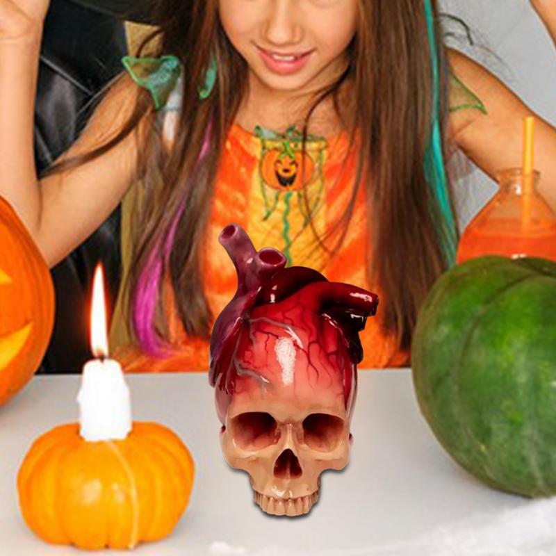 Resin Heart Skull Desk Ornament Creative Realistic Human Heart Skull Statue Scary Wear-resistant Figurine For Party Home Decor