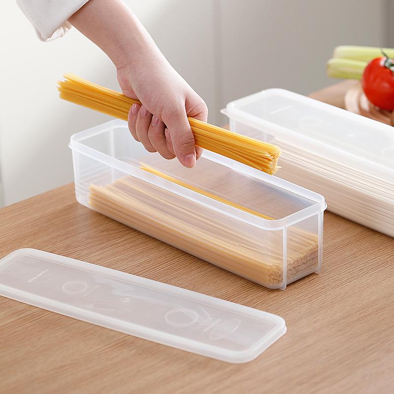 Rectangular Plastic Storage Box for Noodles and Grains, Airtight Lid, Kitchen Food Preservation.