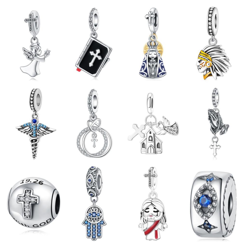 2026 Angel Eyes Cross Charm Positioning Buckle Charm Bead Jewelry Bracelet Accessories 925 Silver Girl