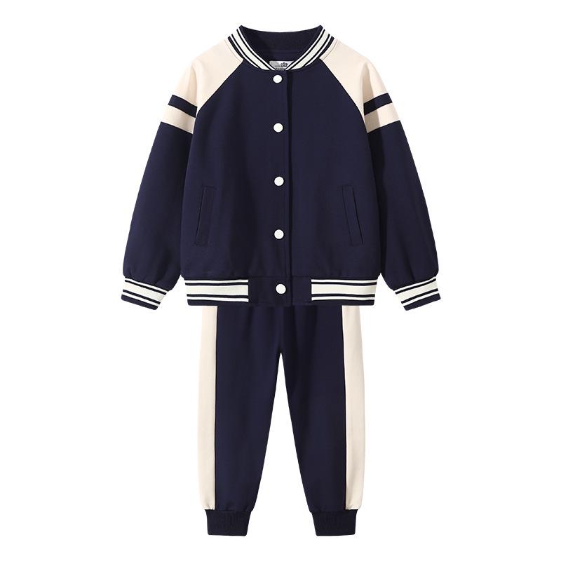 Spring-Autumn Academy-Style Navy Blue Kindergarten & Primary School Baseball Jacket Set
