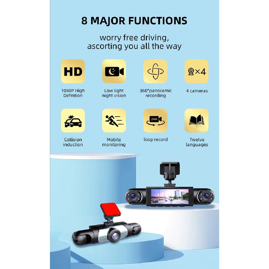 4 Channel Dash Cam Mini Driving Recorder 1080P Video Recorder with Night Vision Parking Surveillance Car DVR Camera