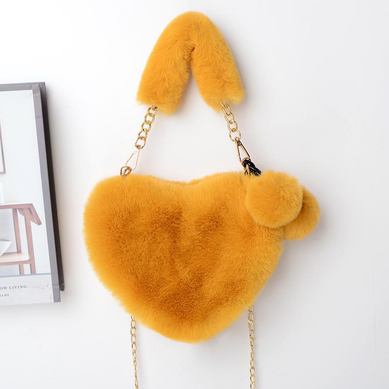 Popular Little Girl Imitation Rabbit Fur Love Handbag Plush Bag Shoulder Crossbody