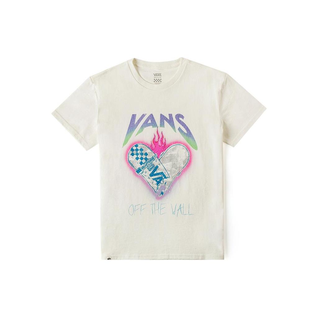 Vans Heart Letter Print Round Neck Pullover Short Sleeve T-Shirt Women Tops Off-White VN000KPEFS8