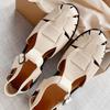 Fashion Woven Hollow Round Toe Roman Women Sandals Belt Buckle Back Strap Slide Sandals Summer Luxury  Non-slip Slippers