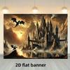 2D Planar Nordic-style Fantasy Castle, Dragon-patterned Banner, Photography Background, Family Decorationzyczyc