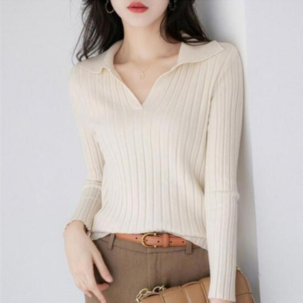 New ArriVals Open Run Women V Neck Open Collar Slim Knit