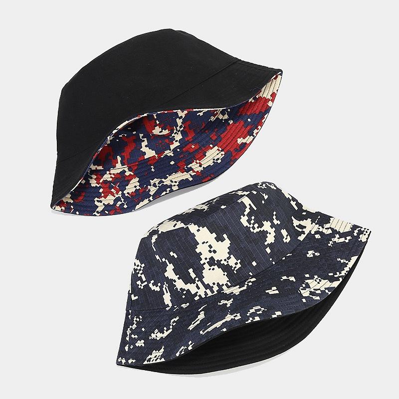 European and American New Camouflage Bucket Hat Spring and Summer Outdoor Travel Shopping Fashion Double-sided Sun Hat Men's and Women's Basin Hats