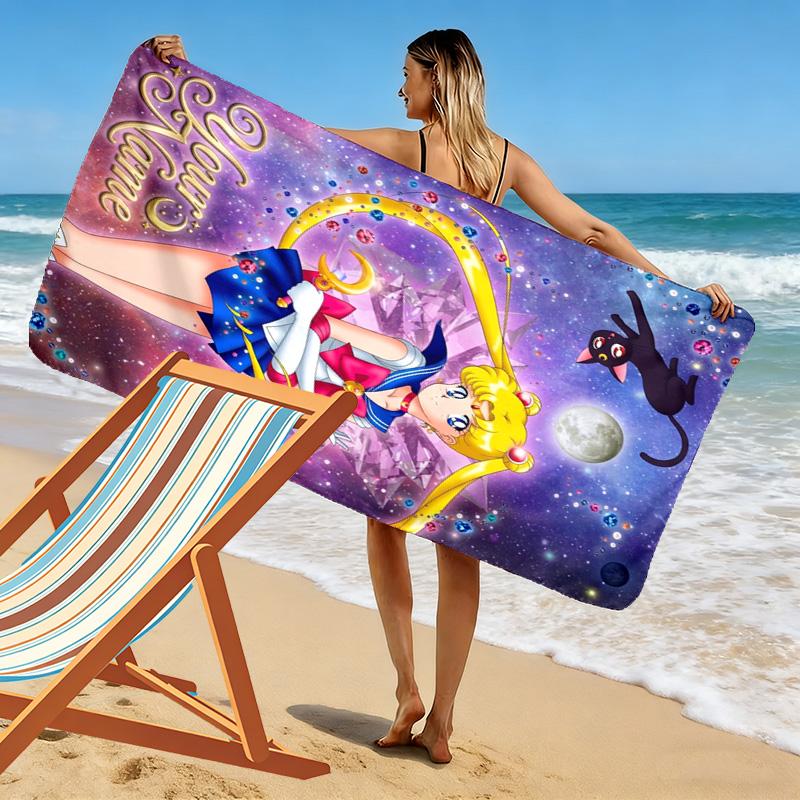 Name Custom Magic Sailor Girl Print Beach Towel, Large Soft Quick Dry Towel for Beach Camping Swimming