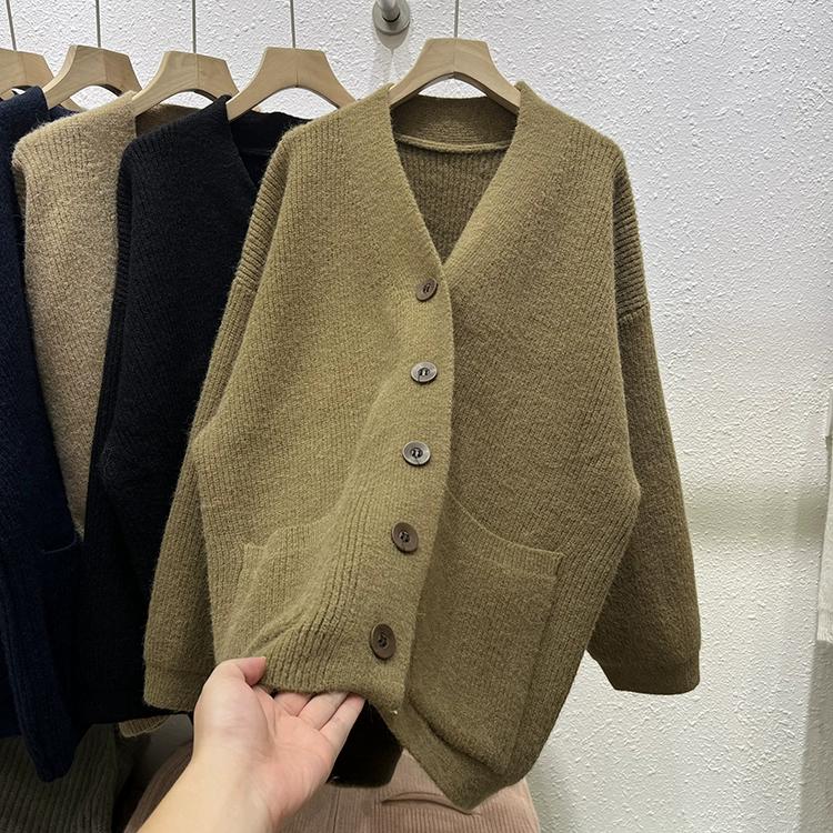 

2025 Новый Осенний Женский Свитер Вязаный Базовый Модный Топ Футболка Кардиган Длинный Рукав Однотонная Рубашка Свободное Пальто One Size