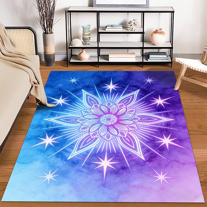 Mandala Design Carpet In Blue and Purple Gradient with Starry Pattern Suitable for Use As an Anti-slip for Living Room Bedroom Sofas