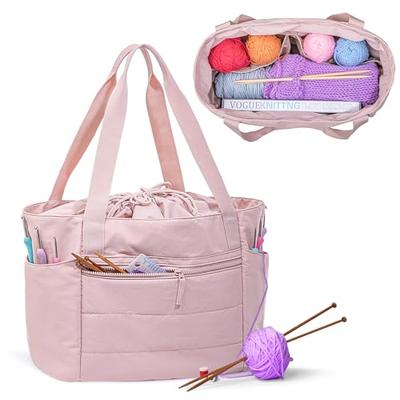 Teamoy Knitting Tote Bag, Lightweight Drawstring Knitting Storage Case for Yarn, Knitting Needles, Knitting Supplies, and Unfinished Projects, Perfect