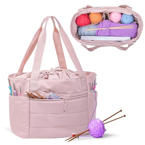 

Teamoy Knitting Tote Bag, Lightweight Drawstring Knitting Storage Case for Yarn, Knitting Needles, Knitting Supplies, and Unfinished Projects, Perfect