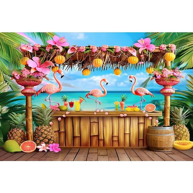 Bonvvie Photography Background Summer Beach Hawaii Luau Aloha Flamingo Holiday Party Decor Birthday Backdrop for Photo Studio
